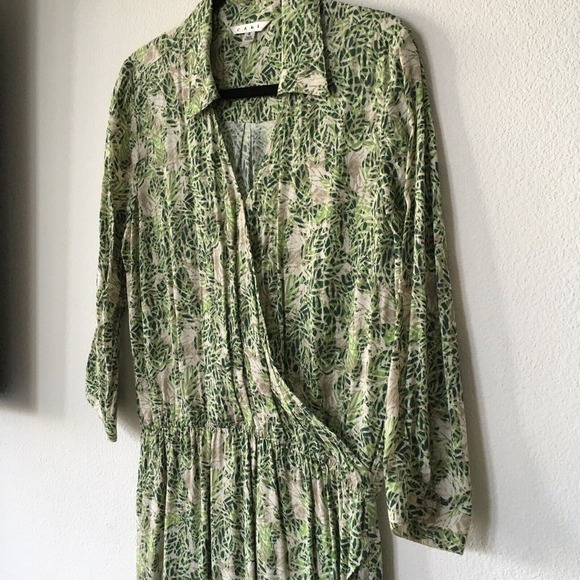 CAbi Green White Floral Faux Wrap Midi Dress 572 Rayon Blend Women's‎ Size S - Picture 4 of 8